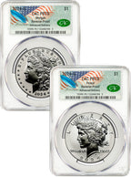 2024-S Morgan Peace Silver Dollar 2pc Reverse PR70 Set AD CAC Founders