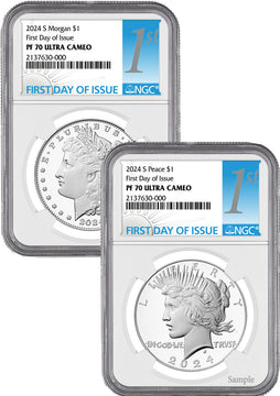 2024-S Morgan and Peace Silver Dollar 2pc Proof Set 1st FDI NGC PF70