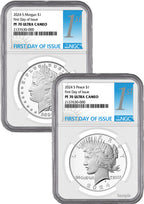 2024-S Morgan and Peace Silver Dollar 2pc Proof Set 1st FDI NGC PF70