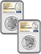 2024-S Morgan and Peace Silver Dollar 2pc Reverse Proof Set FDI NGC PF70