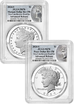 2024-S Morgan Peace Dollar 2-Coin Reverse Proof Set AR PCGS PR70 Coin Label