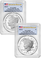 2024-S Morgan Peace Dollar 2-Coin Reverse Proof Set AR PCGS PR70 Flag Label