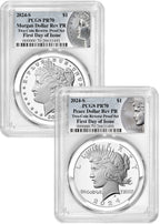 2024-S Morgan and Peace Silver Dollar 2pc Reverse Proof Set FDI PCGS PR70