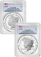 2024-S Morgan and Peace Silver Dollar 2pc Reverse Proof Set FDI Flag PCGS PR70
