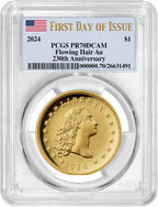 2024-W 230th Anniversary Flowing Hair Gold Dollar FDI PCGS PR70DCAM