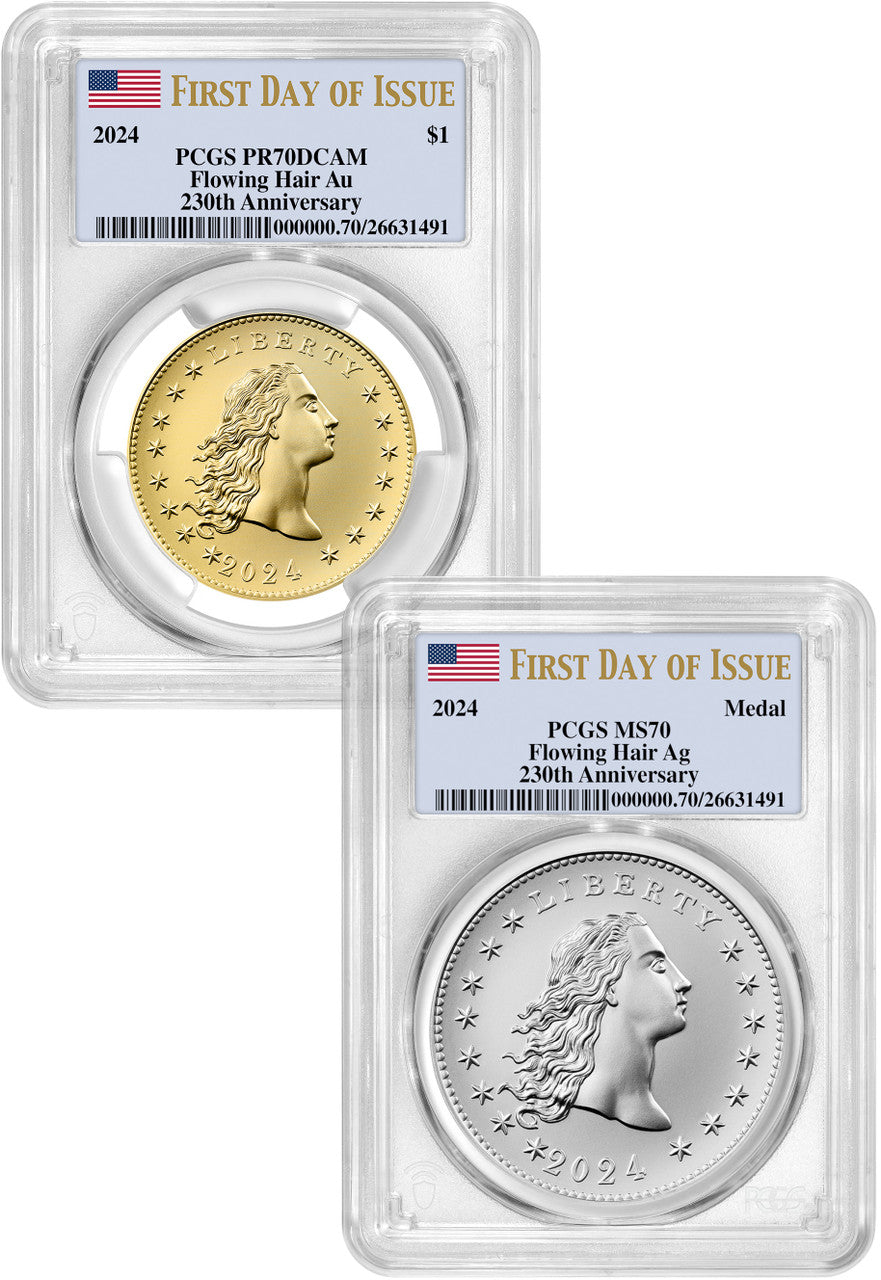 2024 230th Anniversary Flowing Hair 2-Coin Set FDI PCGS PF70DCAM