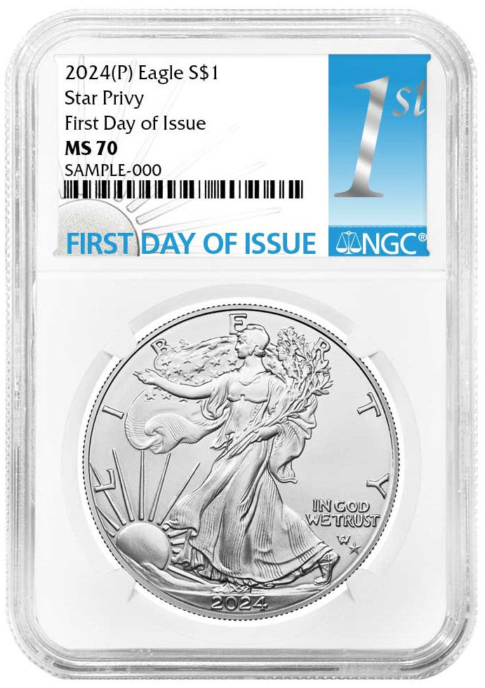 2024(P) Silver Eagle Star Privy First Day of Issue NGC MS70