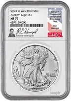 2024(W) American Silver Eagle First Day of Issue NGC MS70 Ron Harrigal Signed