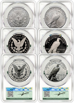 2024 Morgan Peace Silver Dollar 6-Coin Set Founders AD CAC MS70/PF70/RP70