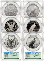 2024 Morgan Peace Silver Dollar 6-Coin Set Founders AD CAC MS70/PF70/RP70