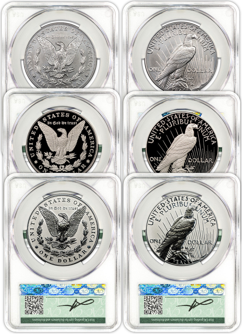 2024 Morgan Peace Silver Dollar 6-Coin Set Founders AD CAC MS70/PF70/RP70