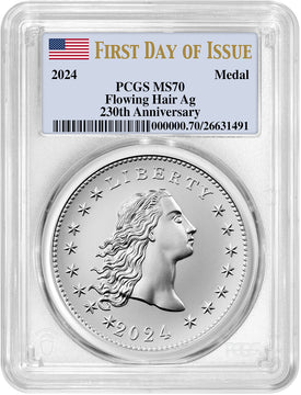 2024 Silver Medal Flowing Hair 230th Anniversary FDI Flag PCGS MS70