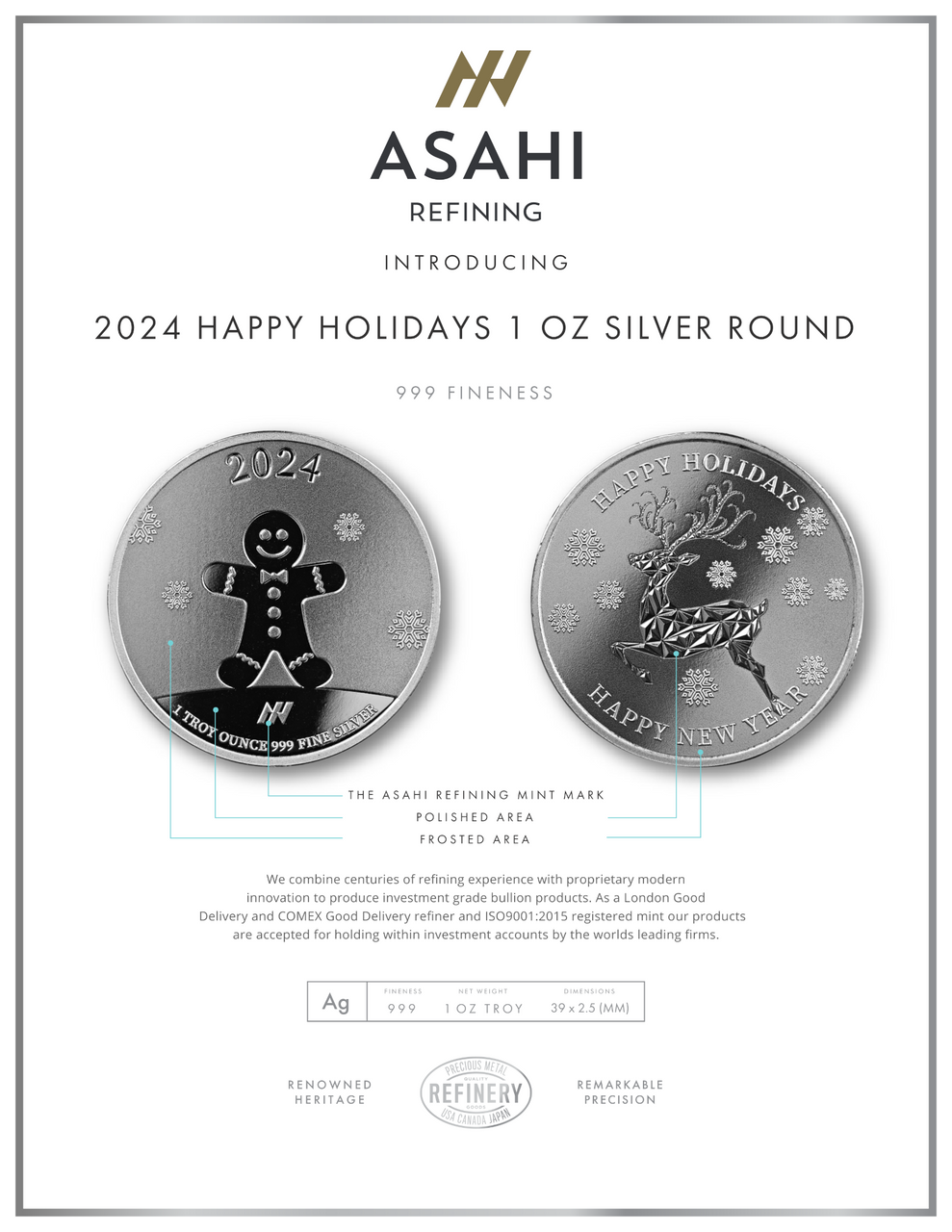2024 1 oz Asahi Mint Holiday Silver Round