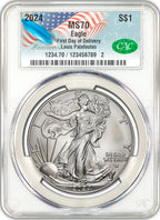 2024 American Silver Eagle First Day of Delivery CAC MS70 Founders Label