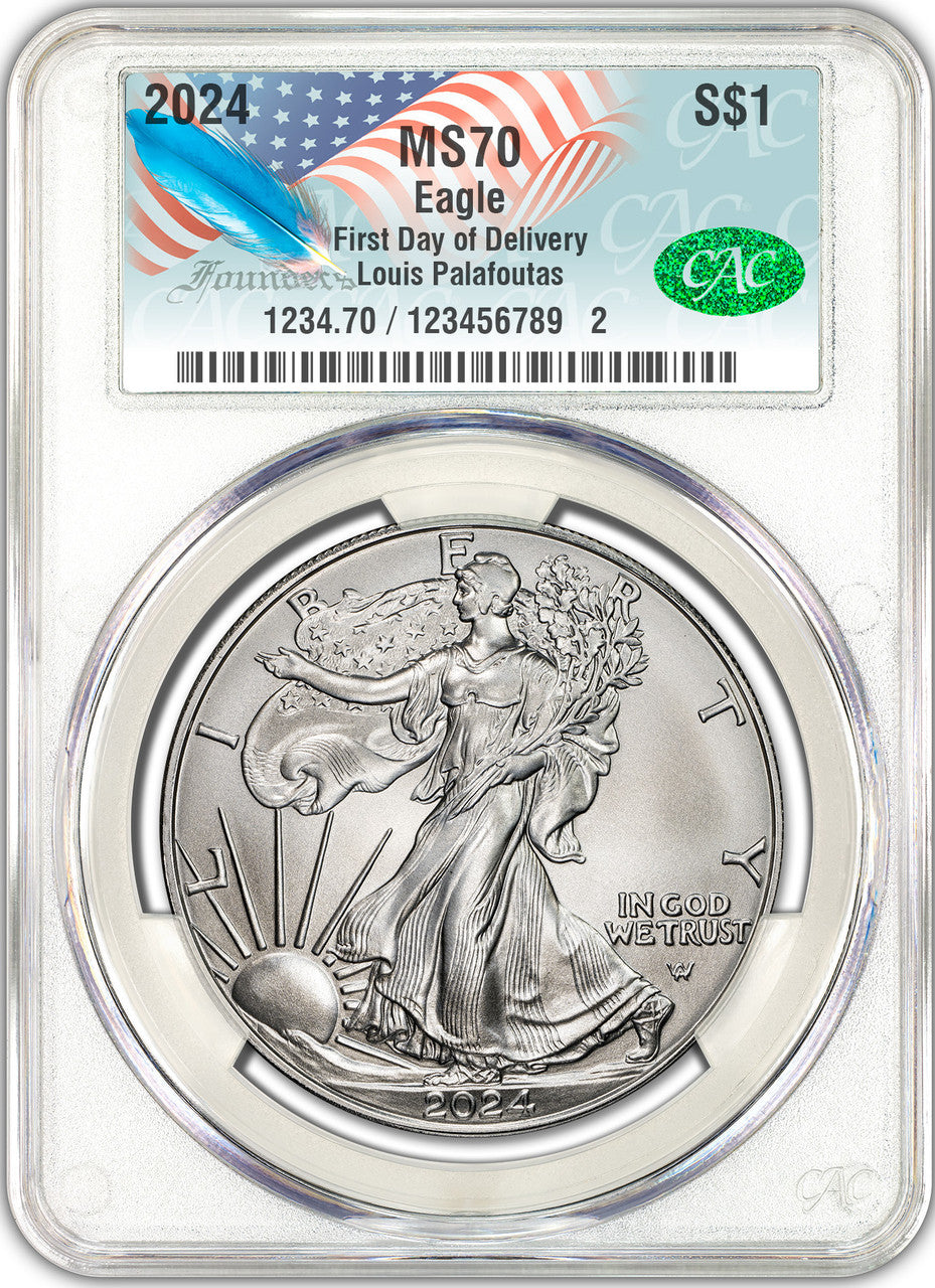 2024 American Silver Eagle First Day of Delivery CAC MS70 Founders Label