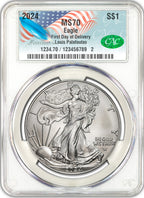 2024 American Silver Eagle First Day Delivery CAC MS70 Founders Label