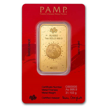 2025 1 oz Gold Bar PAMP Lunar Legends White Snake w Assay