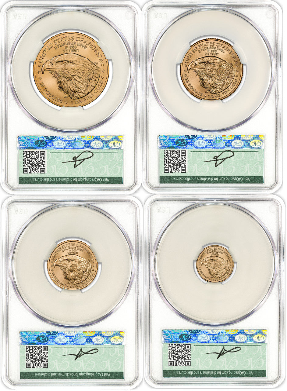 2025 Gold Eagle 4-Coin Set First Day of Delivery CAC MS70 Founders Label