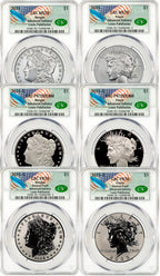 2025 Morgan Peace Silver Dollar 6-Coin Set Founders AD CAC MS70/PF70/RP70