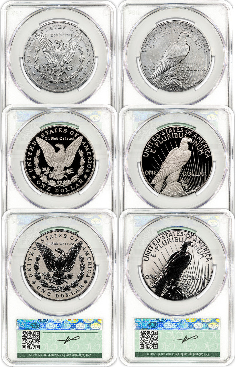 2025 Morgan Peace Silver Dollar 6-Coin Set Founders AD CAC MS70/PF70/RP70