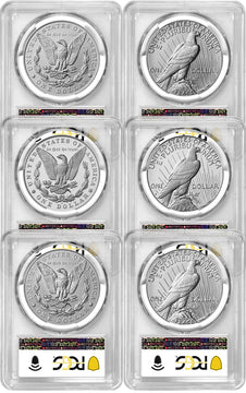 2025 Morgan and Peace Silver Dollar 6-Coin Set FDI PCGS MS70/PF70/RP70