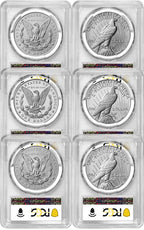 2025 Morgan and Peace Silver Dollar 6-Coin Set FDI PCGS MS70/PF70/RP70