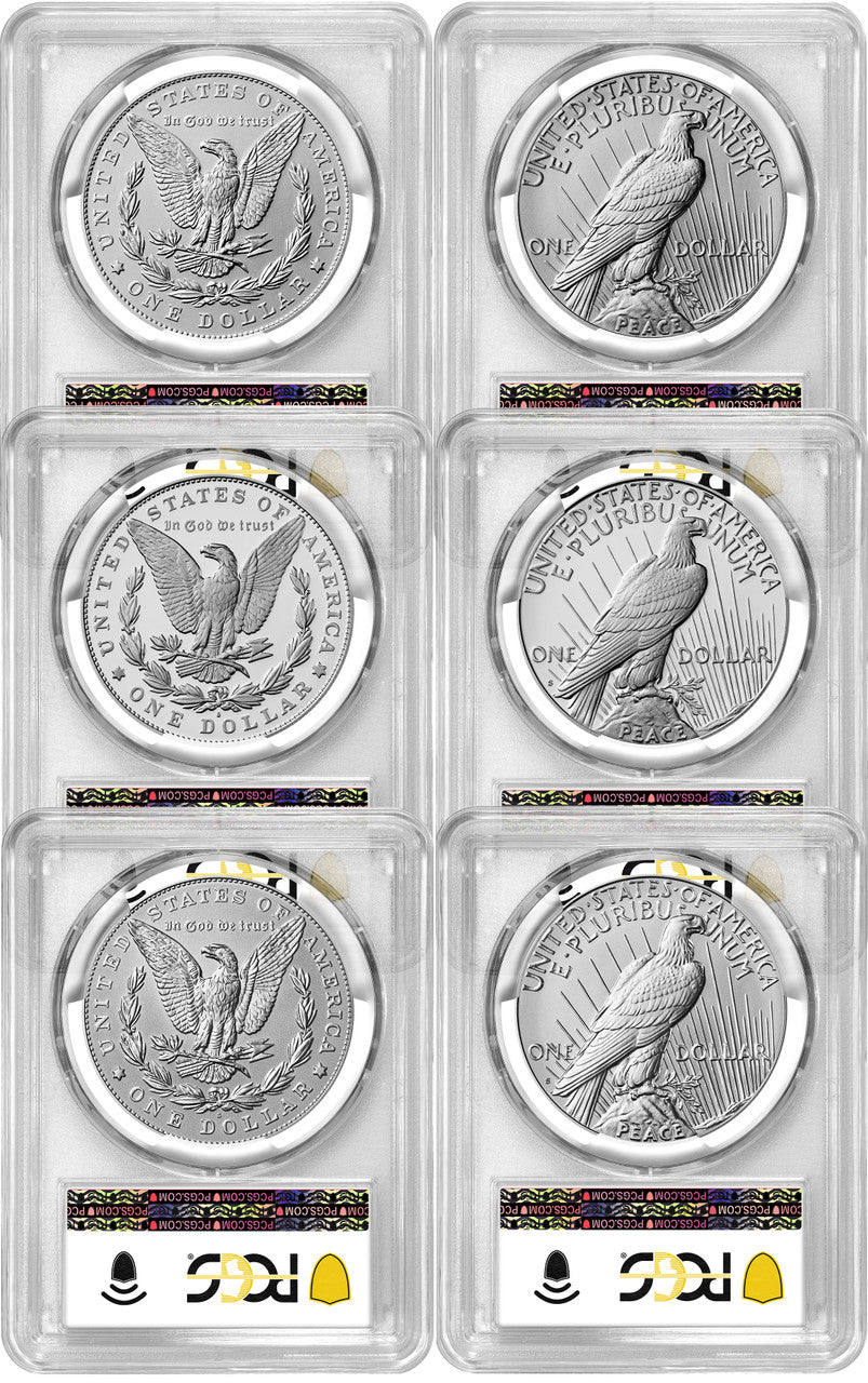2025 Morgan and Peace Silver Dollar 6-Coin Set FDI PCGS MS70/PF70/RP70