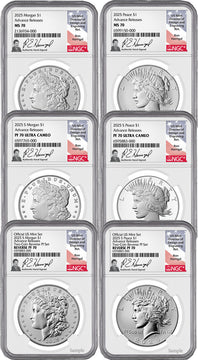 2025 Morgan and Peace Silver Dollar 6-Coin Set AR NGC MS70/PF70/RP70 Harrigal