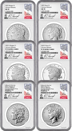 2025 Morgan and Peace Silver Dollar 6-Coin Set AR NGC MS70/PF70/RP70 Harrigal