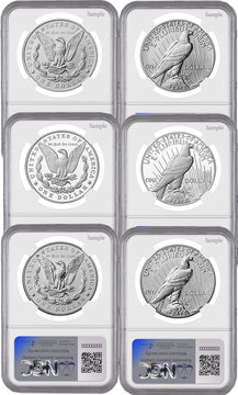 2025 Morgan and Peace Silver Dollar 6-Coin Set FDI NGC MS70/PF70/RP70