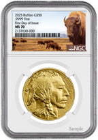2025 1 oz Gold Buffalo First Day of Issue NGC MS70 Bison Label