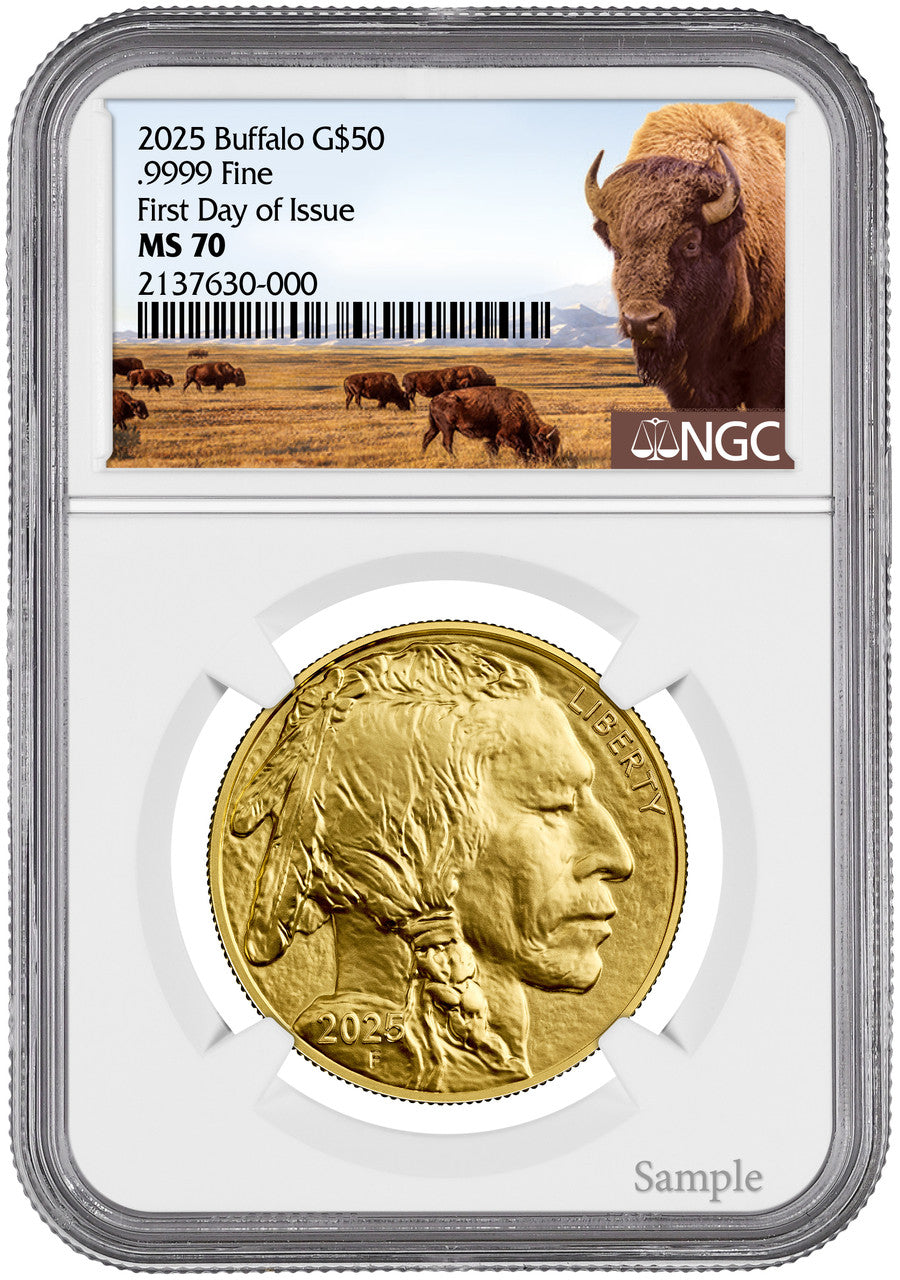 2025 1 oz Gold Buffalo First Day of Issue NGC MS70 Bison Label