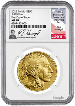 2025 1 oz Gold Buffalo First Day of Issue NGC MS70 Ron Harrigal