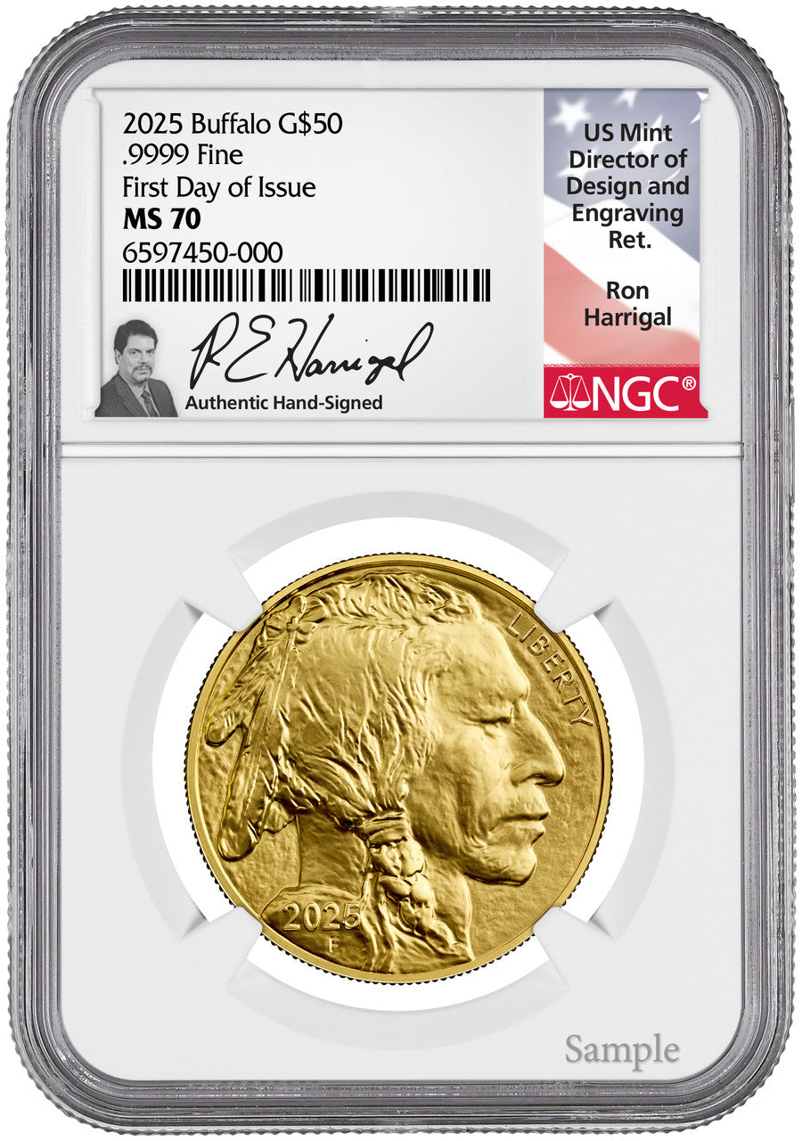 2025 1 oz Gold Buffalo First Day of Issue NGC MS70 Ron Harrigal