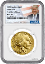 2025 1 oz Gold Buffalo First Day of Issue NGC MS70 Trump Label