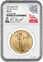 2025 1 oz American Gold Eagle First Day of Issue NGC MS70 Harrigal