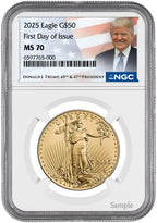 2025 1 oz American Gold Eagle First Day of Issue NGC MS70 Trump Label