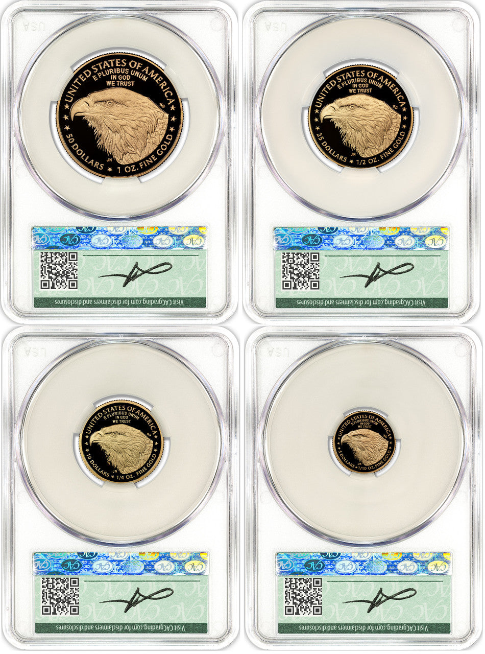 2025-W Proof Gold Eagle 4-Coin Set AD CAC PR70DCAM Founders