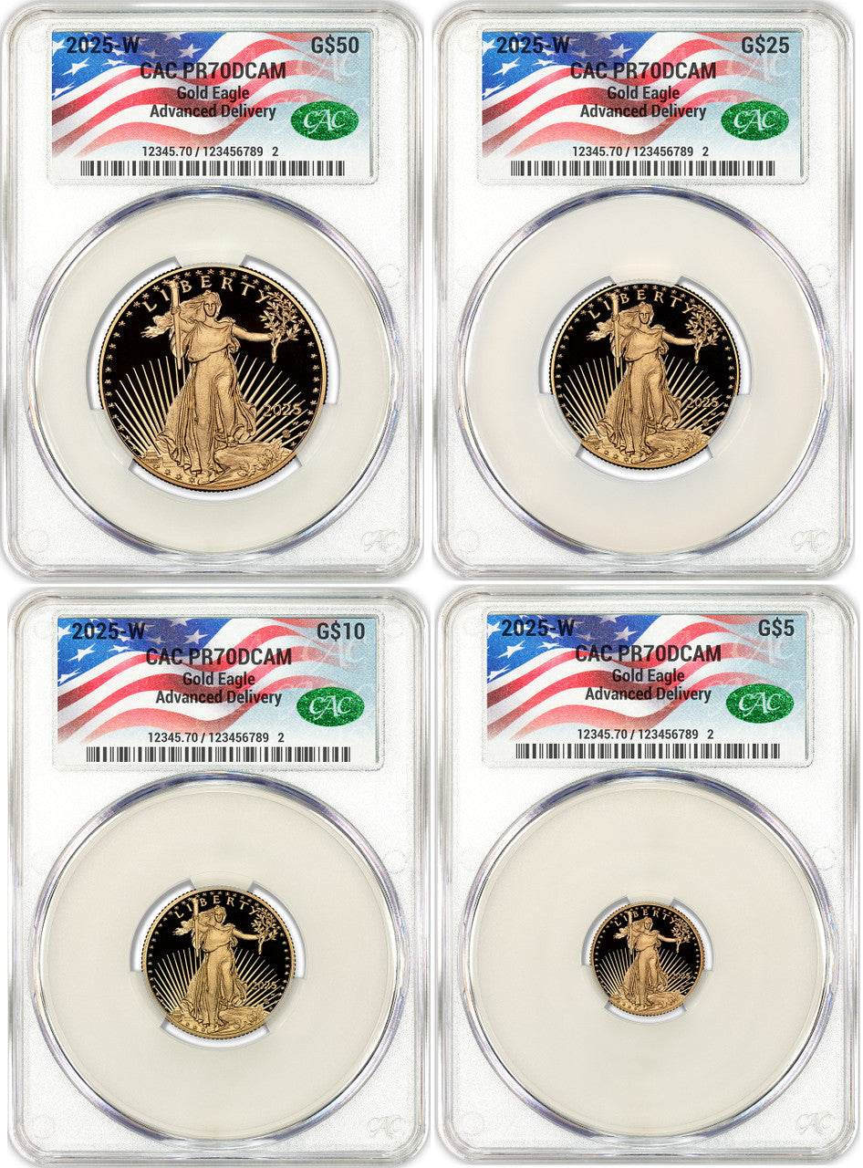 2025-W Proof Gold Eagle 4-Coin Set AD CAC PR70DCAM