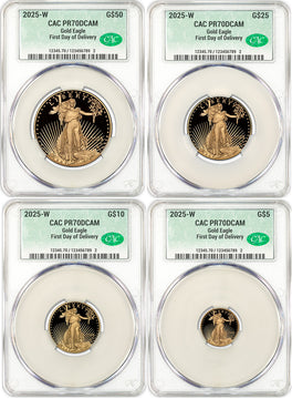 2025-W Proof Gold Eagle 4-Coin Set FDD CAC PR70 Deep Cameo