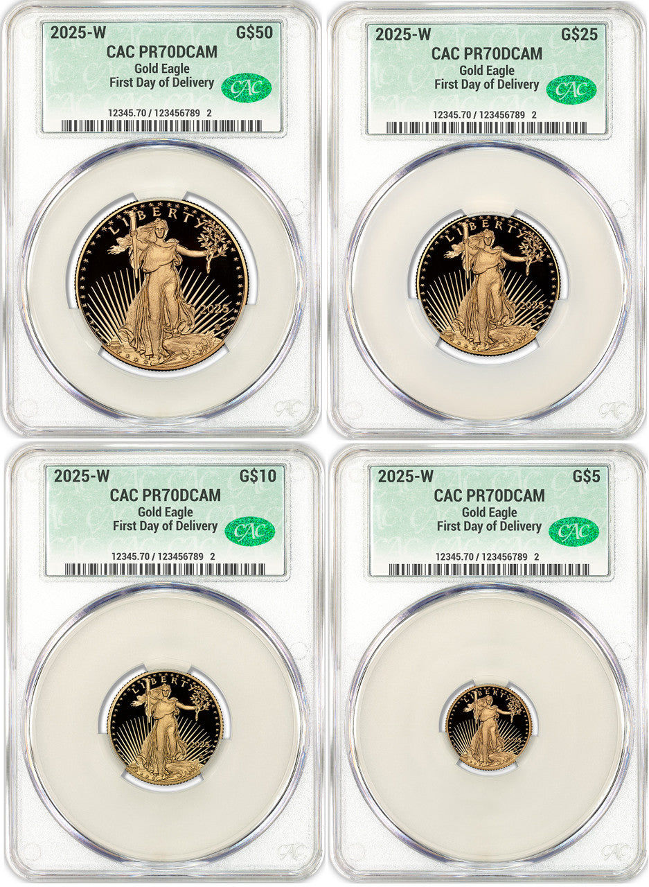2025-W Proof Gold Eagle 4-Coin Set FDD CAC PR70 Deep Cameo