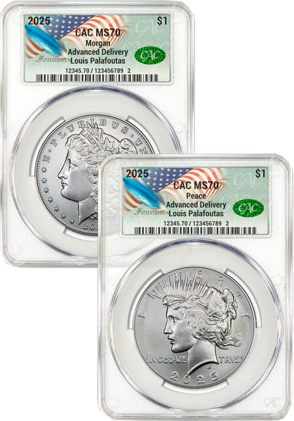 2025 Morgan and Peace Silver Dollar 2pc Set AD CAC MS70 | LCR Coin