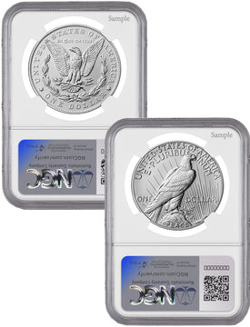 2025 Morgan and Peace Silver Dollar 2pc Set FDI NGC MS70 Harrigal