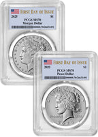 2025 Morgan and Peace Silver Dollar 2pc Set FDI PCGS MS70 Flag Label