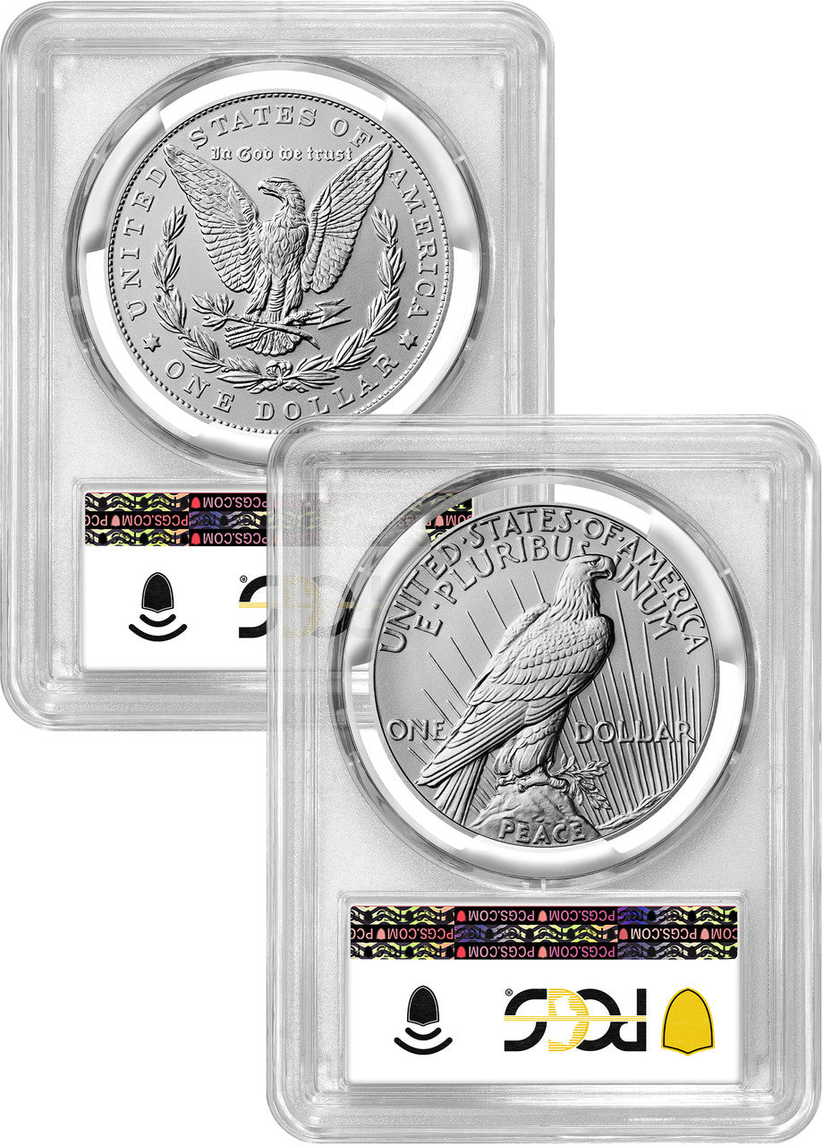 2025 Morgan and Peace Silver Dollar 2pc Set FDI PCGS MS70 Coin Label