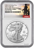 2025-P Silver Eagle 250th Anniversary U.S. Marine Privy NGC PF69 Marine Label
