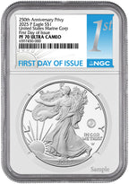 2025-P Silver Eagle 250th Anniversary U.S. Marine Privy FDI NGC PF70 1st Label