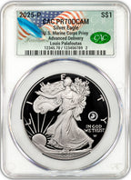2025-P Silver Eagle 250th Anniversary U.S. Marine Privy AD CAC PR70 Founders