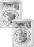 2025-S Morgan and Peace Silver Dollar 2pc Set FDI Coin PCGS PR70