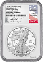 2025-S Silver Eagle 250th Anniversary U.S. Navy Privy AR NGC PF70 Gaudioso